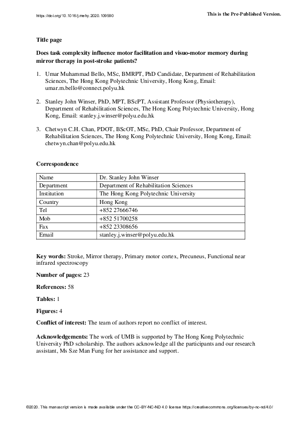 (PDF) Does task complexity influence motor facilitation and visuo-motor ...