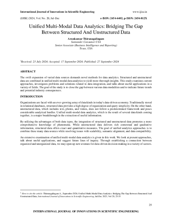 (PDF) Unified Multi-Modal Data Analytics Bridging the Gap Between ...
