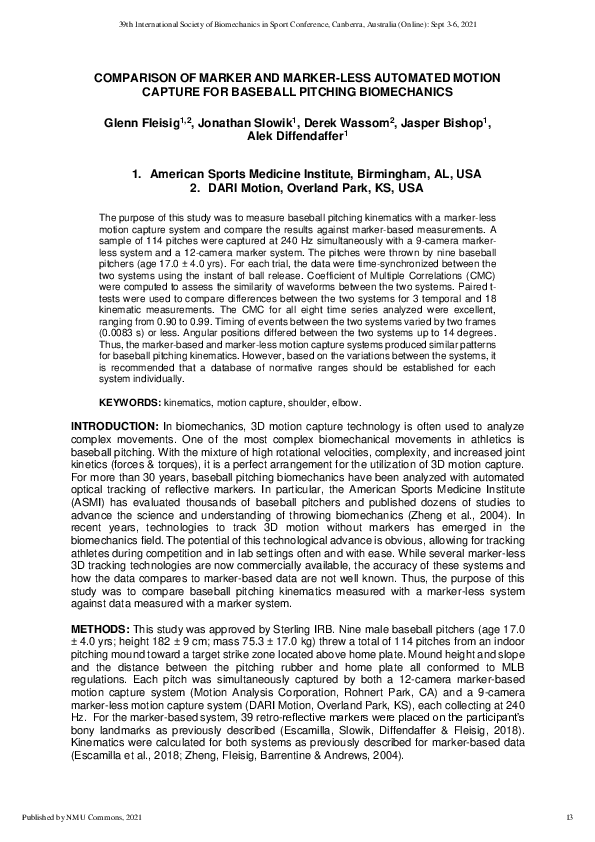(PDF) Comparison of Marker and Marker-Less Automated Motion Capture for ...