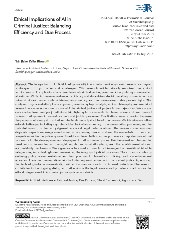 (PDF) Ethical Implications of AI in Criminal Justice: Balancing ...