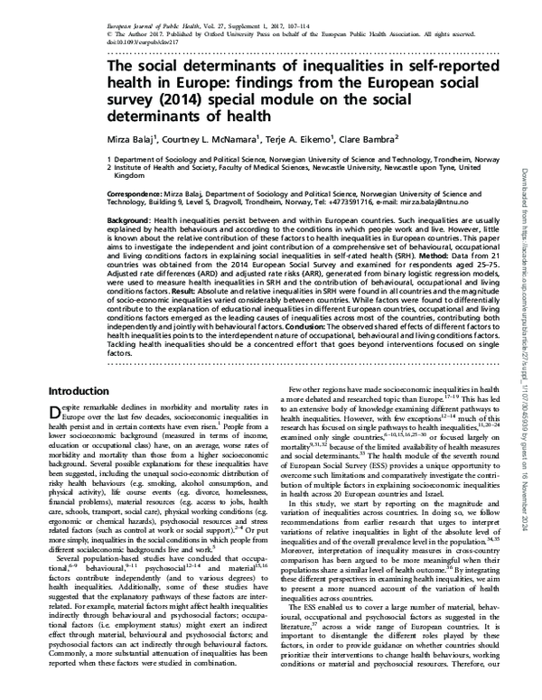 (PDF) The social determinants of inequalities in self-reported health ...