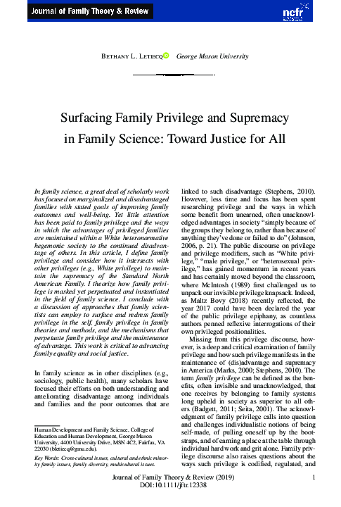 (PDF) Surfacing Family Privilege and Supremacy in Family Science ...