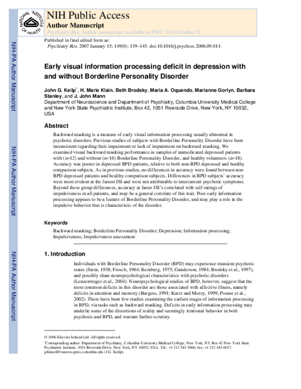 (PDF) Early visual information processing deficit in depression with ...