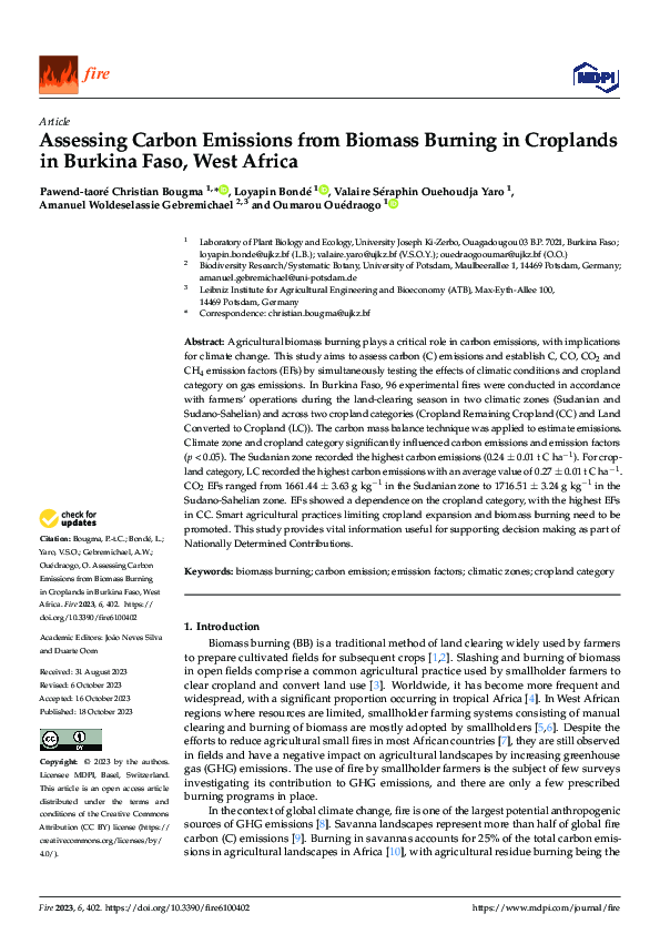 (PDF) Assessing Carbon Emissions from Biomass Burning in Croplands in ...