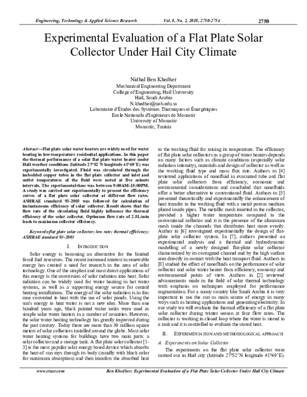 (PDF) Experimental Evaluation of a Flat Plate Solar Collector Under ...