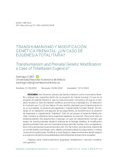 (PDF) TRANSHUMANISM AND PRENATAL GENETIC MODIFICATION: A CASE OF ...