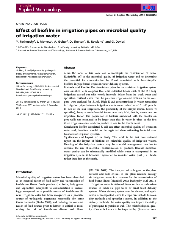 (PDF) Effect of biofilm in irrigation pipes on microbial quality of ...