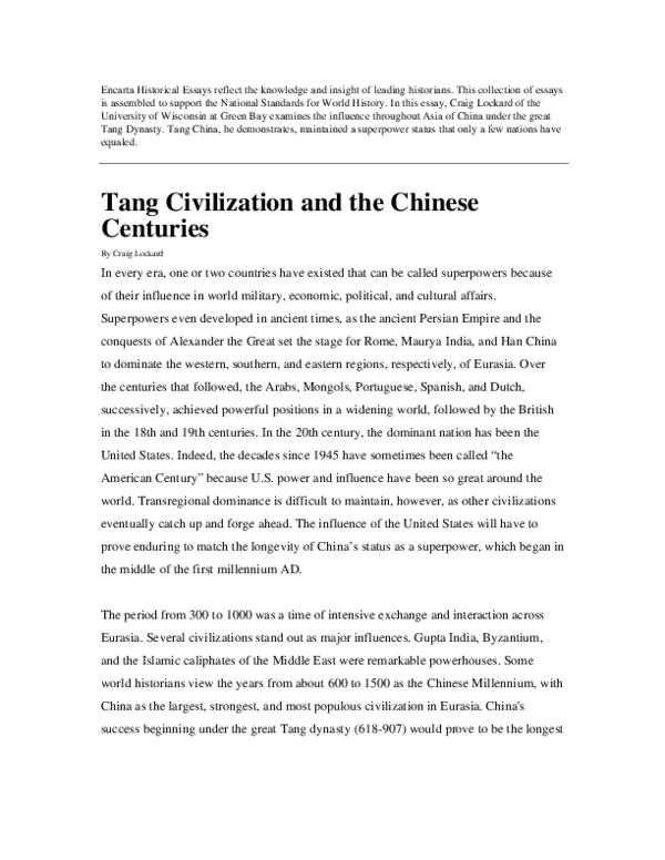 (PDF) Tang Civilization and the Chinese Centuries