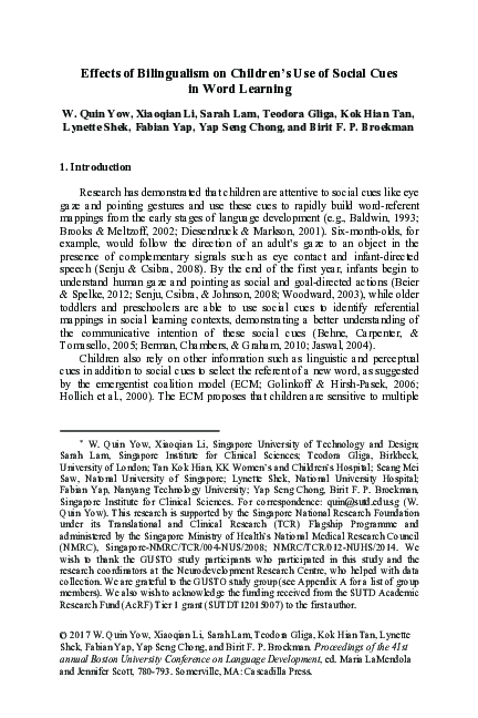(PDF) Effects of Bilingualism on Children ’ s Use of Social Cues in ...