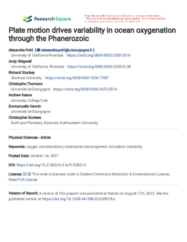 (PDF) Continental configuration controls ocean oxygenation during the ...