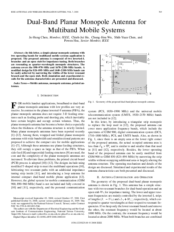 (PDF) Dual-Band Planar Monopole Antenna for Multiband Mobile Systems