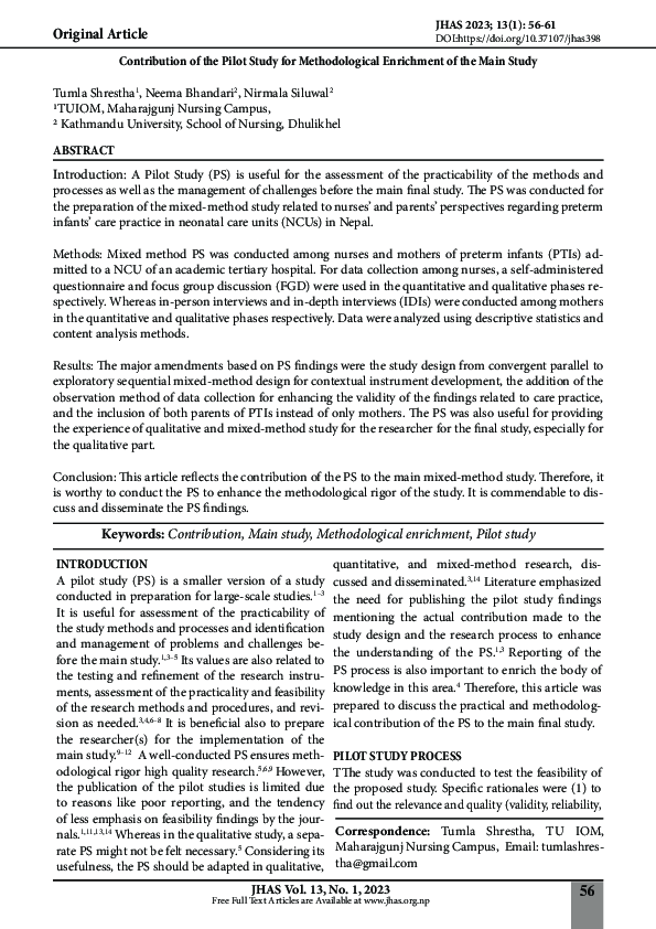 (PDF) Contribution of the Pilot Study for Methodological Enrichment of ...
