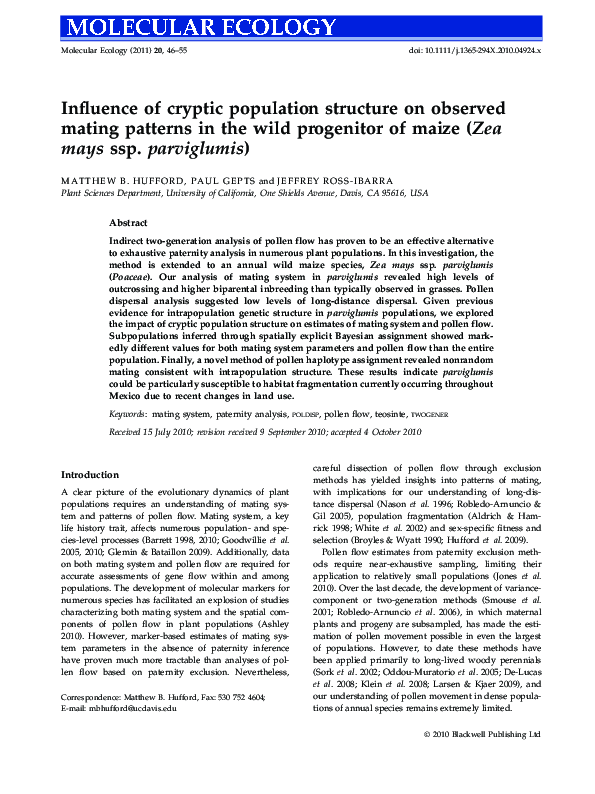 (PDF) Influence of cryptic population structure on observed mating ...