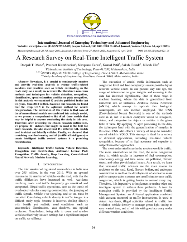 (PDF) A Research Survey on Real-Time Intelligent Traffic System