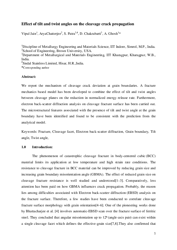 (PDF) Effect of tilt and twist angles on the cleavage crack propagation