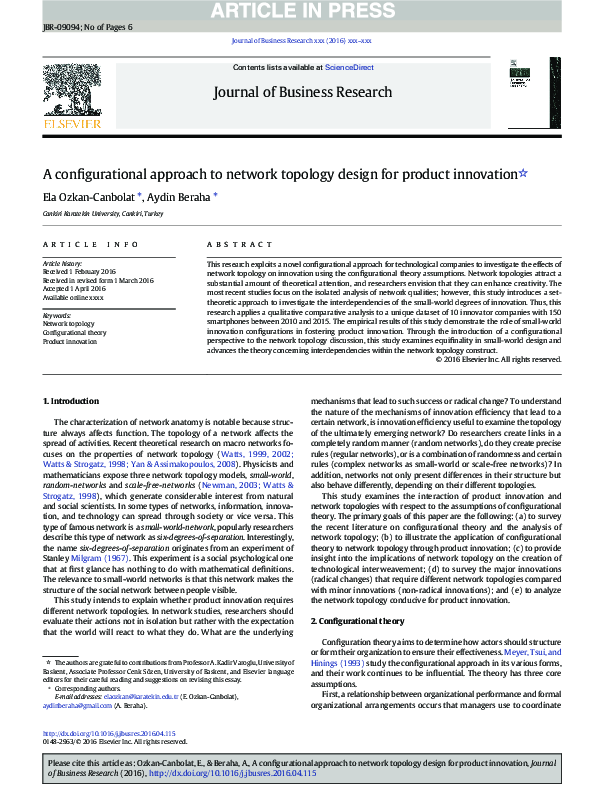 (PDF) A configurational approach to network topology design for product ...