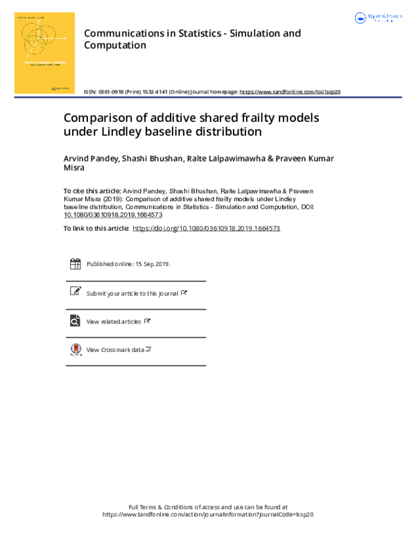 (PDF) Comparison of additive shared frailty models under Lindley ...