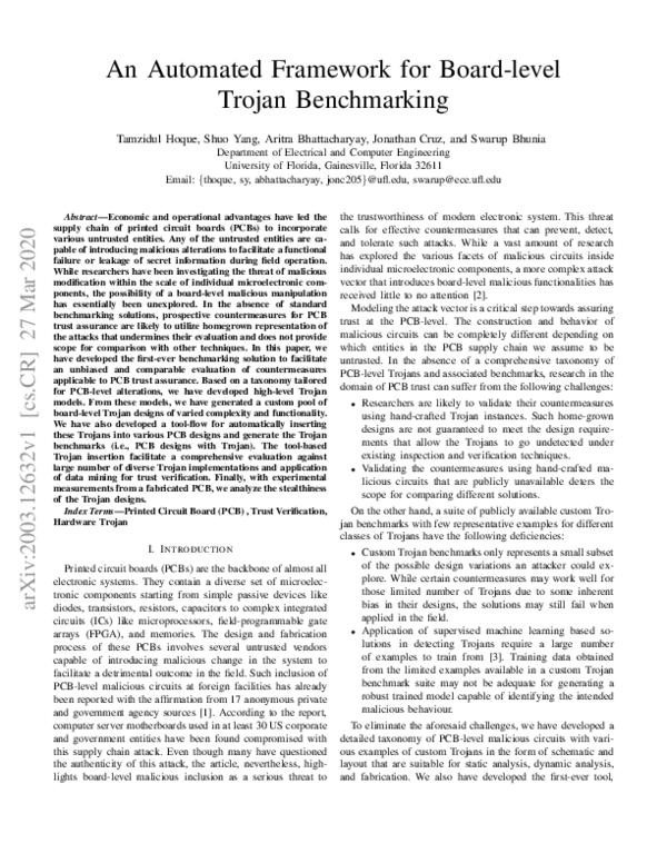 (PDF) An Automated Framework for Board-Level Trojan Benchmarking