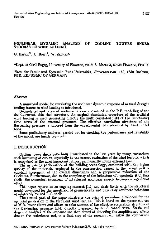 (PDF) Nonlinear dynamic analysis of cooling towers under stochastic ...