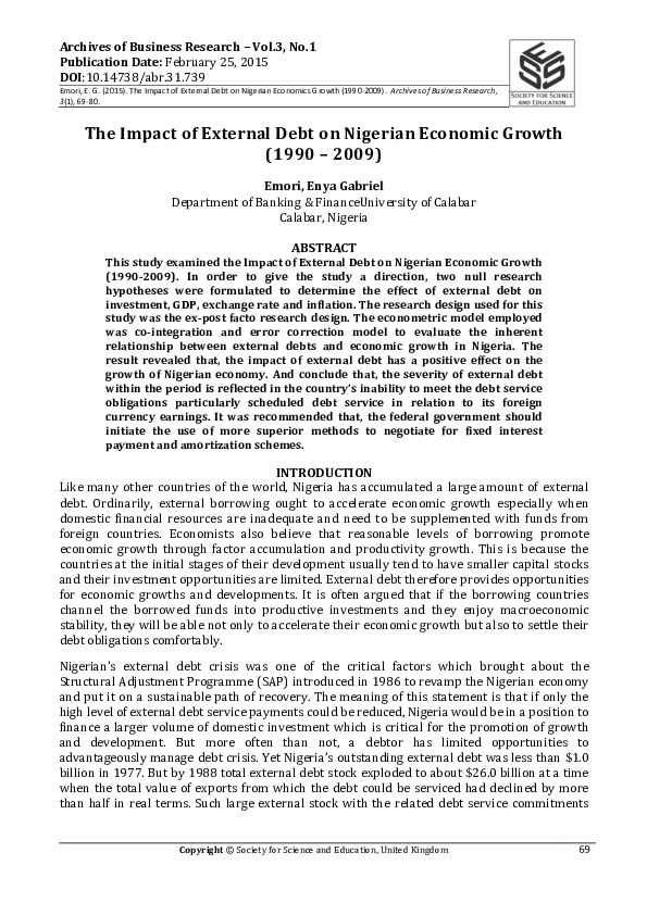 (PDF) The Impact of External Debt on Nigerian Economic Growth (1990 – 2009)
