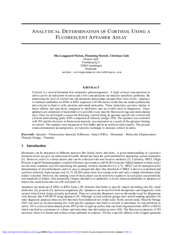 (PDF) Analytical Determination of Cortisol Using a Fluorescent Aptamer ...