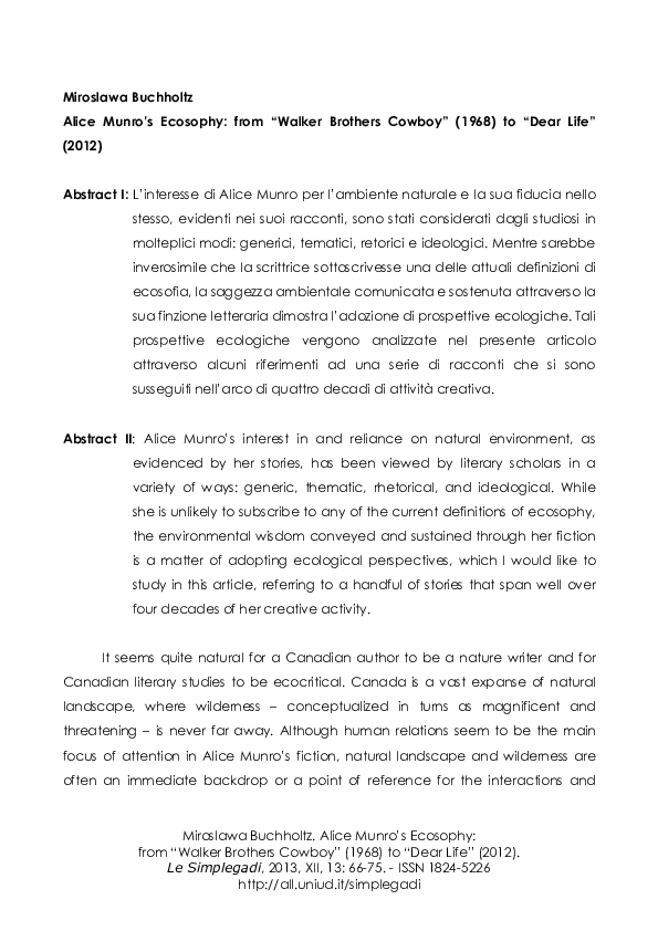 (PDF) Alice Munro’s Ecosophy: from “Walker Brothers Cowboy” (1968) to ...