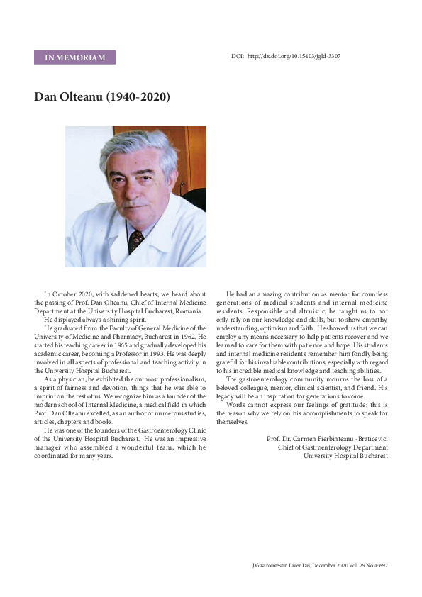 (PDF) In Memoriam Dan Olteanu
