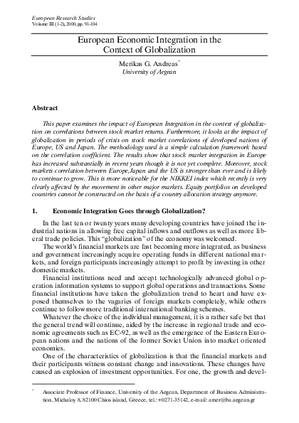 (PDF) European economic integration in the context of globalization