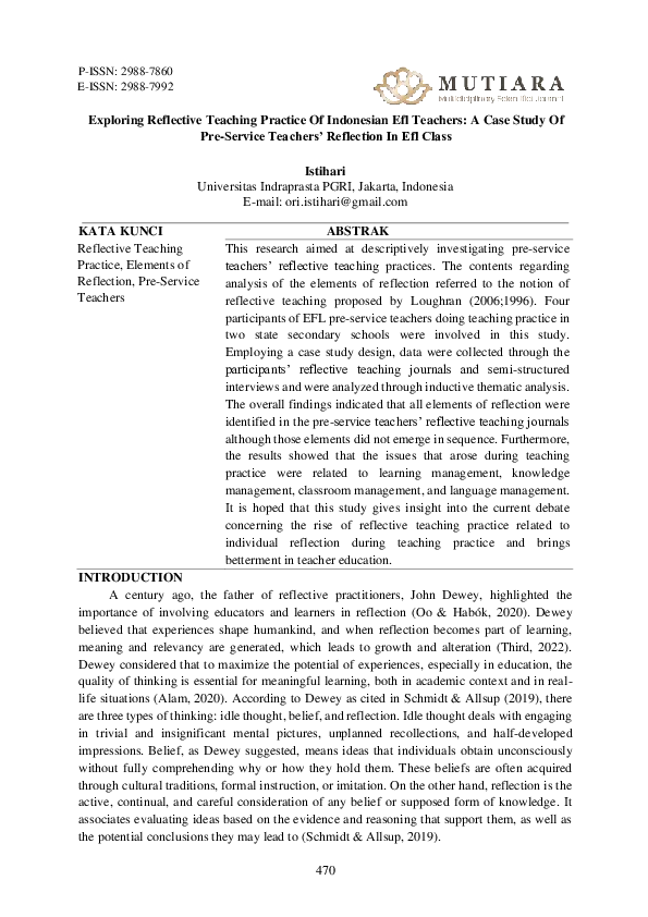 (PDF) Exploring Reflective Teaching Practice Of Indonesian EFL Teachers ...