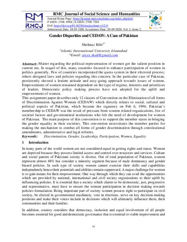(PDF) Gender Disparities and CEDAW: A Case of Pakistan