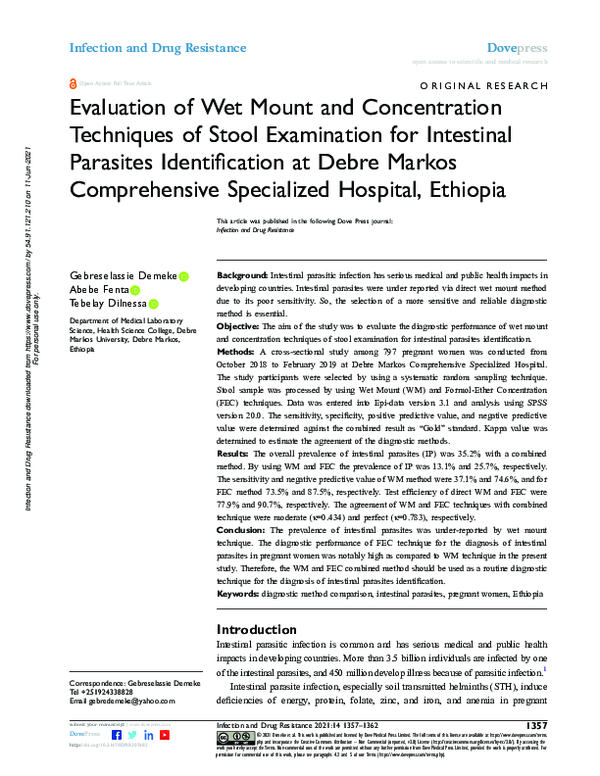 Evaluation of Wet Mount and Concentration Techniques of Stool