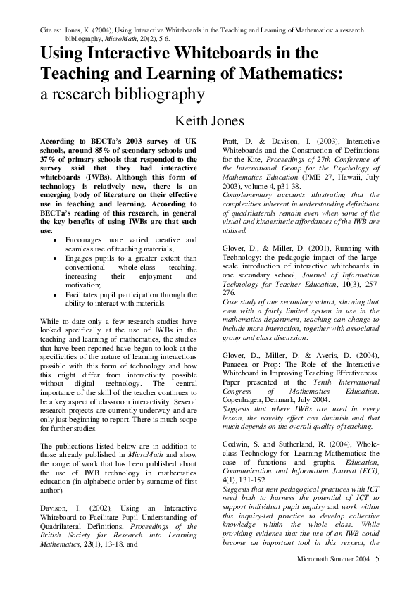 (PDF) Using interactive whiteboards in the teaching and learning of ...