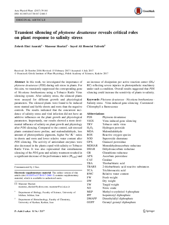 (PDF) Transient silencing of phytoene desaturase reveals critical roles ...