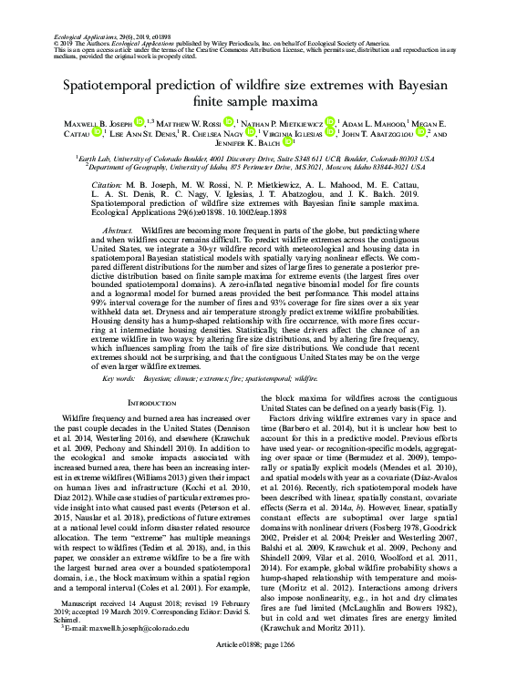 (PDF) Spatiotemporal prediction of wildfire size extremes with Bayesian ...
