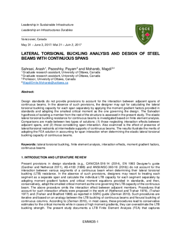 (PDF) Lateral Torsional Buckling Analysis and Design of Steel Beams ...
