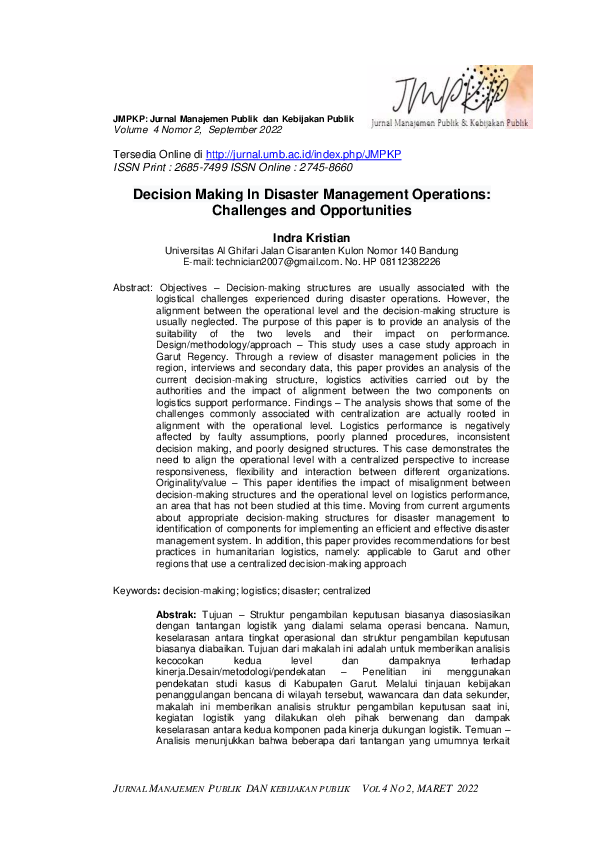 (PDF) Decision Making In Disaster Management Operations: Challenges and ...