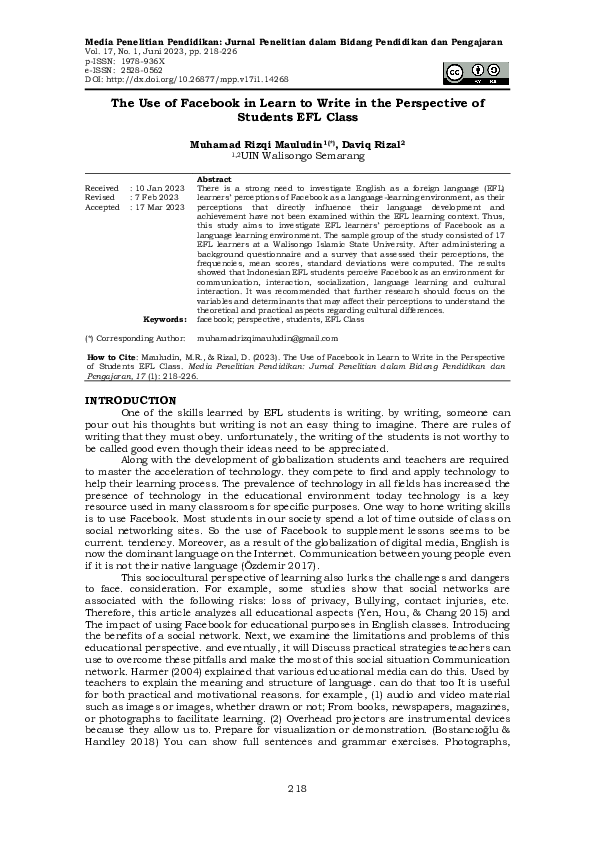 (PDF) The Use of Facebook in Learn to Write in the Perspective of ...