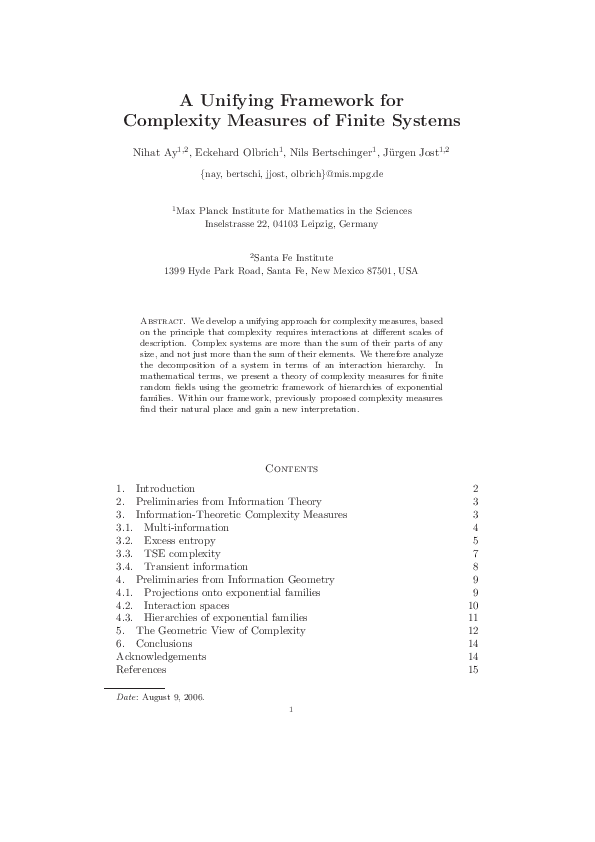 (PDF) A unifying framework for complexity measures of finite systems
