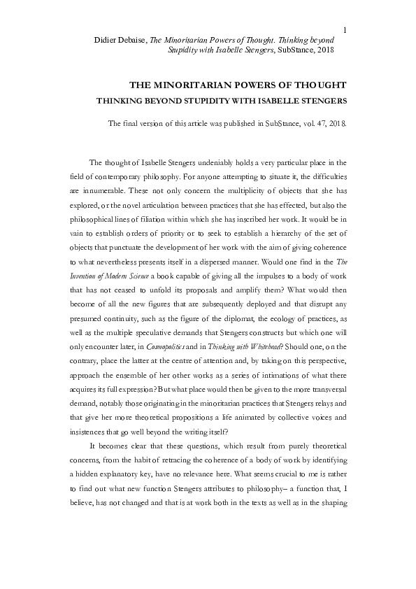 (PDF) The Minoritarian Powers of Thought: Thinking beyond Stupidity ...