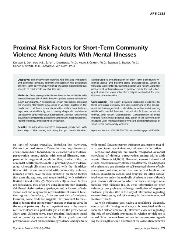 (PDF) Proximal Risk Factors for Short-Term Community Violence Among ...
