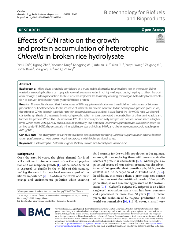 (PDF) Effects of C/N ratio on the growth and protein accumulation of ...
