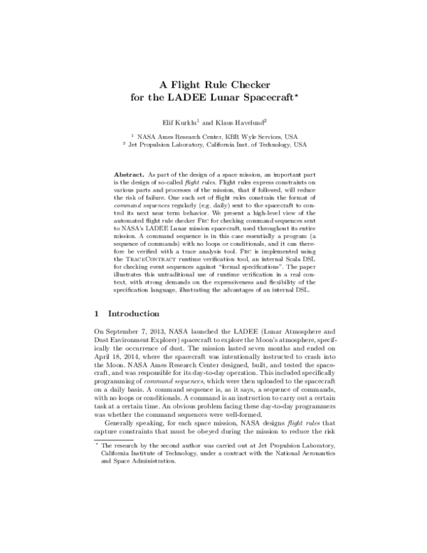 (PDF) A Flight Rule Checker for the LADEE Lunar Spacecraft