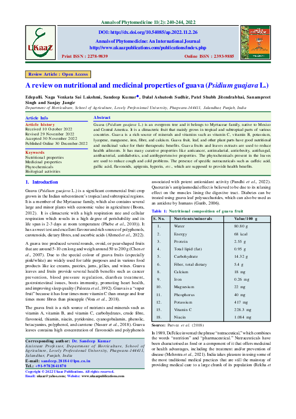(PDF) A review on nutritional and medicinal properties of guava ...