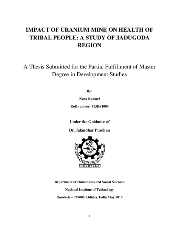 (PDF) Impact of Uranium Mine on Health Of Tribal People: A Study of ...