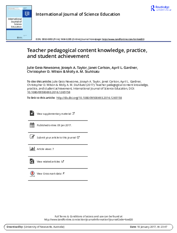 (PDF) Teacher pedagogical content knowledge, practice, and student ...