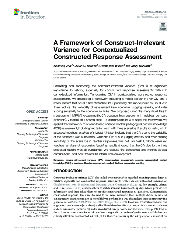 (PDF) A Framework of Construct-Irrelevant Variance for Contextualized ...