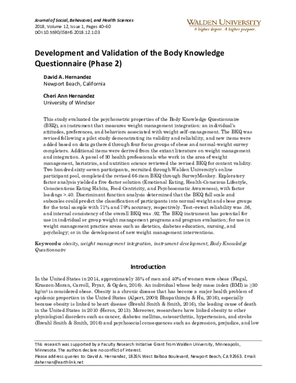 (PDF) Body Knowledge Questionnaire