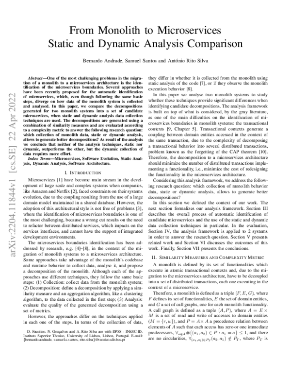 (PDF) From Monolith to Microservices: Static and Dynamic Analysis ...
