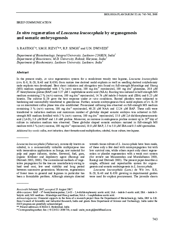 (PDF) In vitro regeneration of Leucaena leucocephala by organogenesis ...