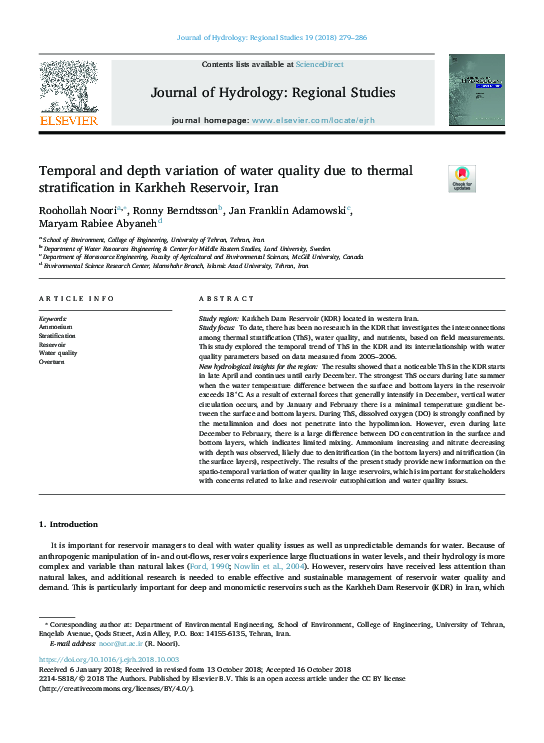 (PDF) Temporal and depth variation of water quality due to thermal ...